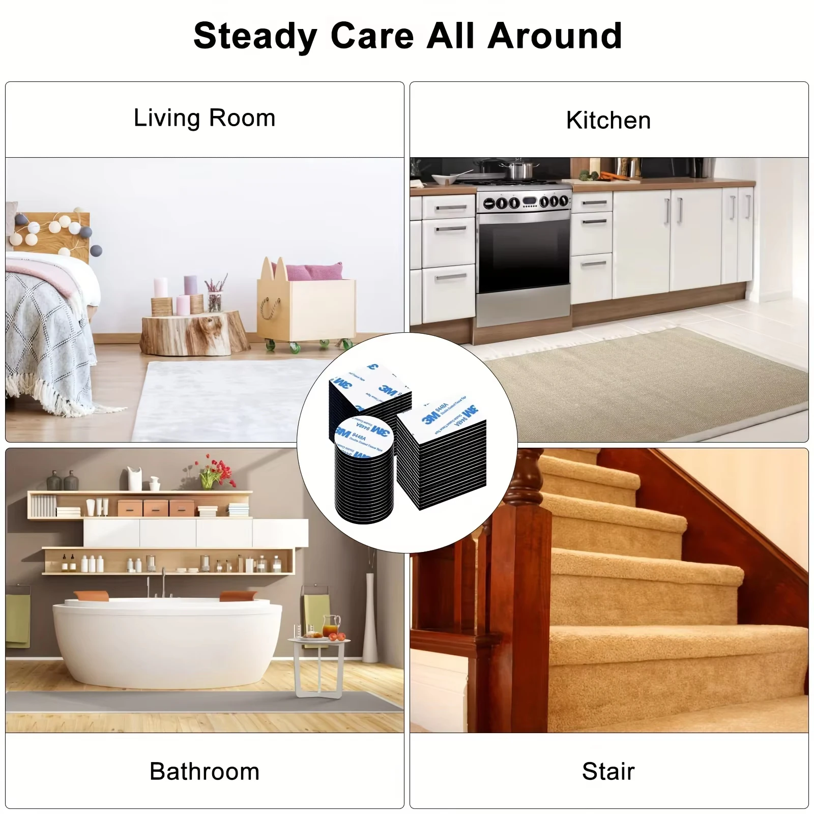 Nastro biadesivo resistente e resistente 3M 10/30 pezzi, strisce di montaggio resistenti e appiccicose per casa, auto, ufficio, esterno - Nessuna traccia