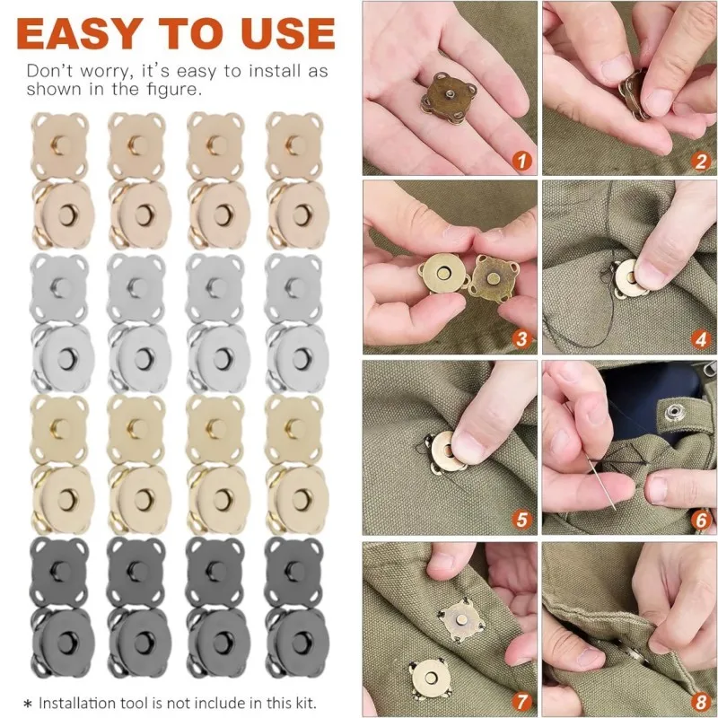 10/5/1Set Bottone A Pressione Magnetico In Metallo Invisibile Cucire sul Pulsante di Bloccaggio Catenacci di Fissaggio per Borse Borsa Vestiti Mestiere Accessori FAI DA TE