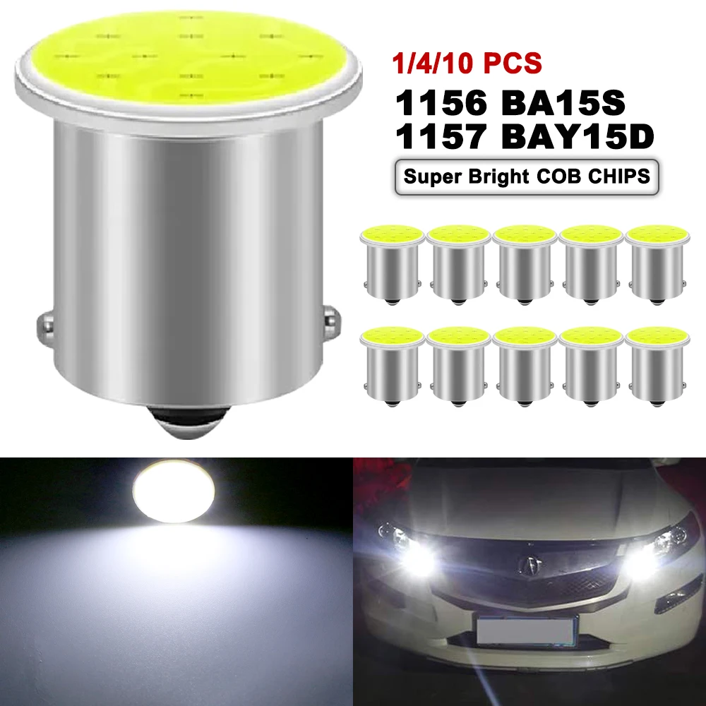 1/4/10 pçs p21w 1156 ba15s 1157 bay15d cob lâmpadas led luzes de sinalização 12v 7000k branco carro reverso backup lâmpadas de freio de estacionamento