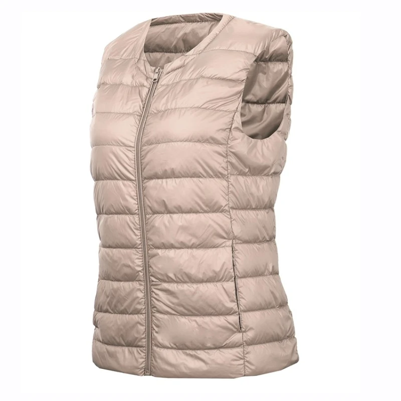 Chaleco ligero de plumón de pato blanco para mujer, camiseta sin mangas sin cuello para otoño e invierno, camiseta sin mangas corta para mujer de talla grande 8XL