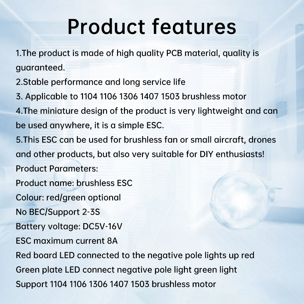 DC5V-16V 8A 2S-3S miniature model aircraft brushless electric/motor speed regulator for 1104 1106 1306 1407 1503 brushless motor