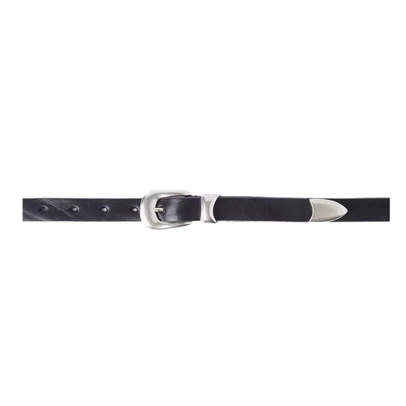Momoluna Cinturón de piel con hebilla para mujer Cinturón negro de 2 cm
