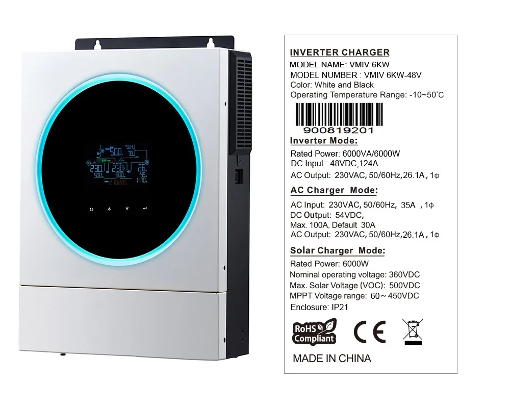 Axpert VM IV 4000W 하이브리드 태양광 인버터 Daul 출력 230VAC 순수 사인파 24V48V MPPT 120A 태양광 충전기
