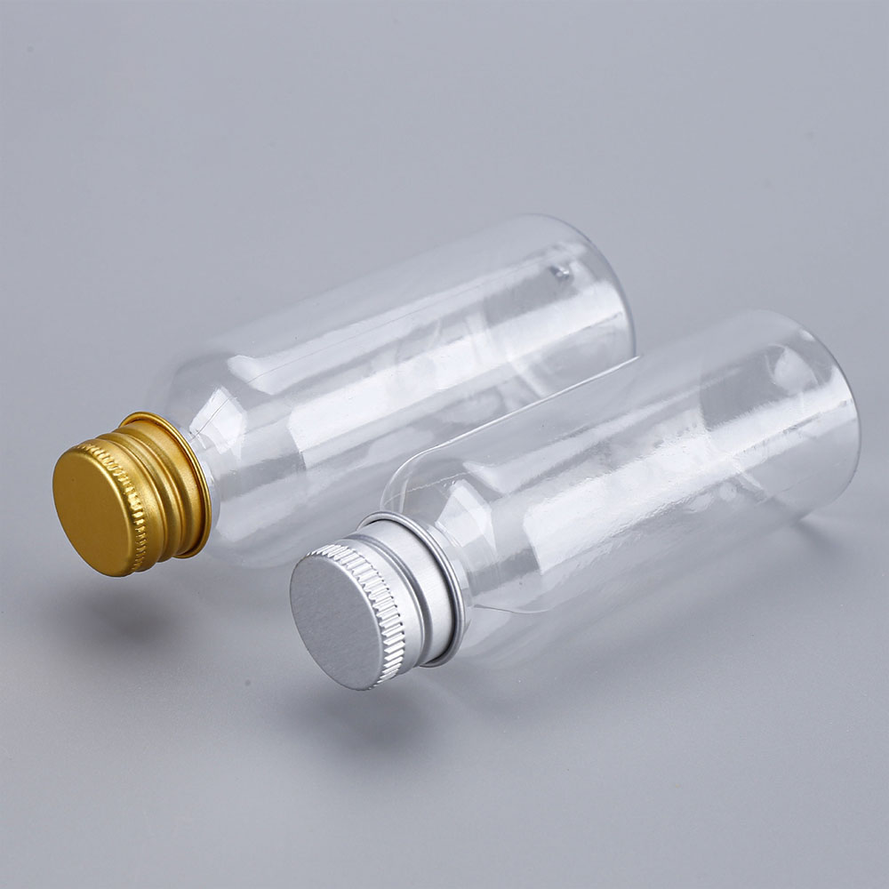 50/100 Uds botella de plástico con tapa de aluminio 100ml 50ml 30ml viales de muestra envases cosméticos de viaje portátiles transparentes para loción