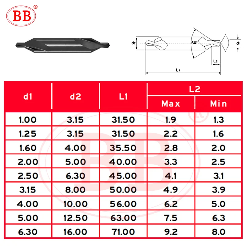 BB Trung Tâm Mũi Khoan Carbide & HSS Co M35 Mũi Khoan Chamfer Bit Một B Tạo Thành Đường Kính 1 1.5 1.6 2 3.15 4 5 6