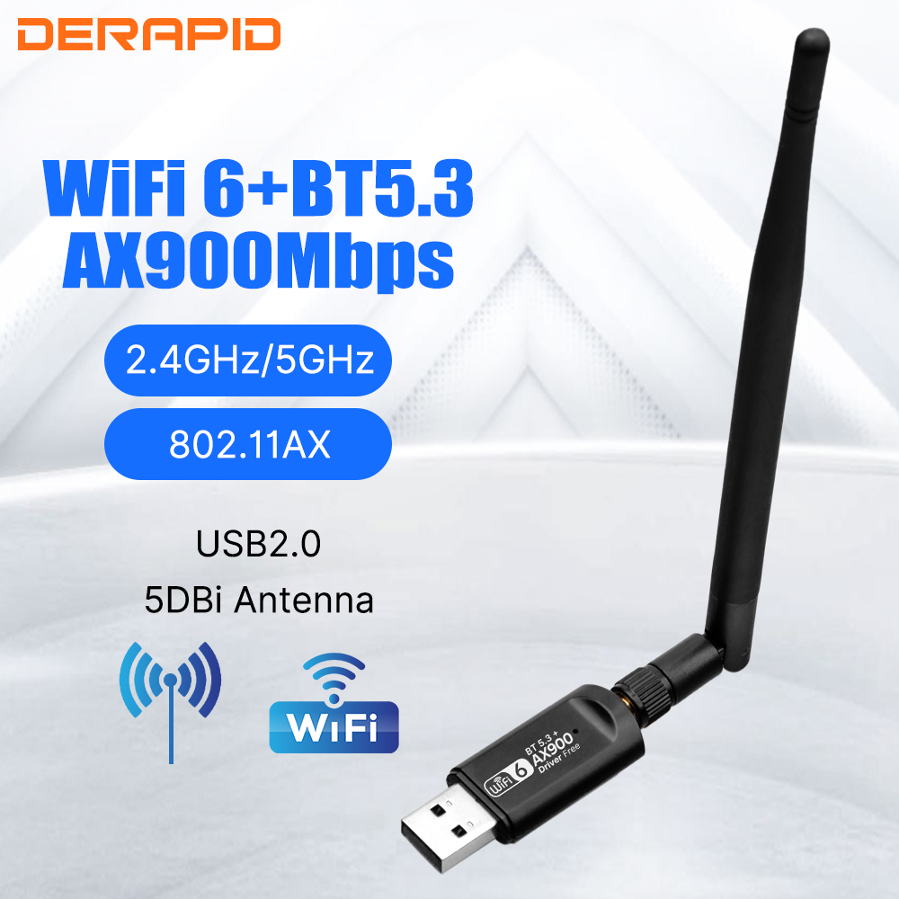 Adaptador WiFi USB AX900 de doble banda Bluetooth 5,3 2 en 1 receptor inalámbrico Dongle Wi-Fi 6 para PC/portátil controlador gratis para Win10/11