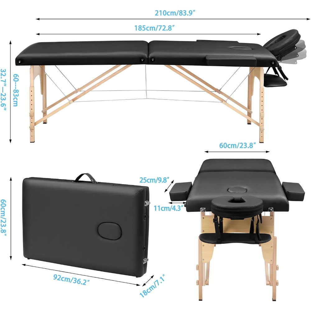 Professional Portable Massage Table - Adjustable Foldable Lash Bed for Spa, Tattoo, Facial, Physical Therapy