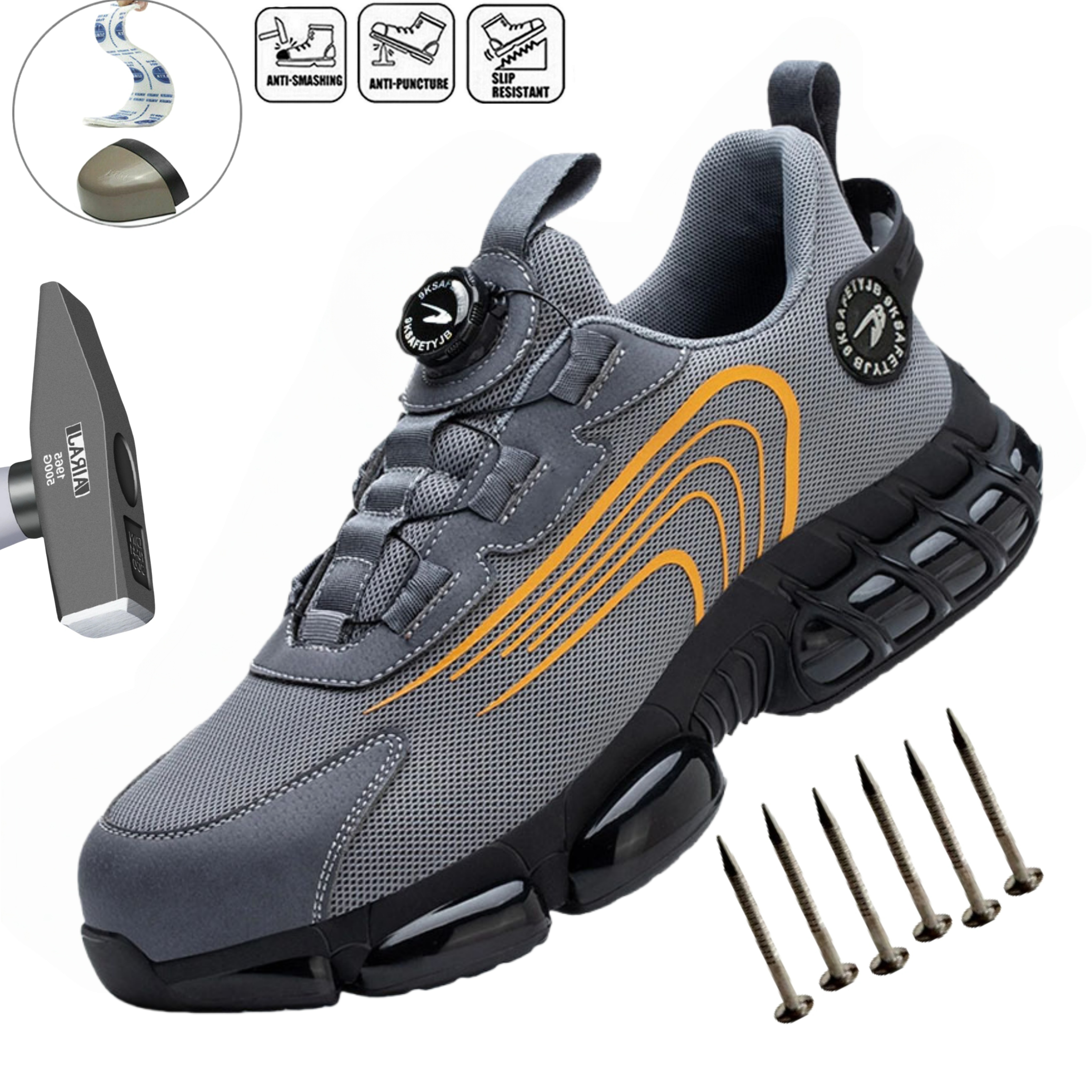 Botão rotativo unissex sapatos de segurança masculino para tênis de trabalho sapatos de proteção à prova de punctura sapatos femininos dedo do pé de aço calçado de trabalho