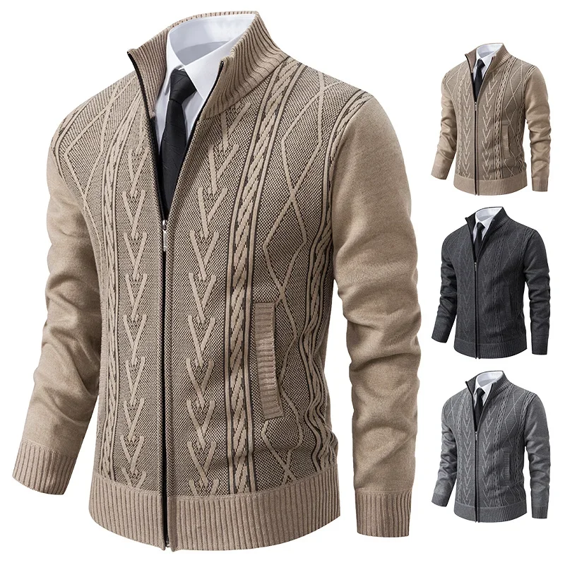 Top de malha de manga comprida masculina veludo calor casual outono inverno moda gola alta jaqueta multifuncional