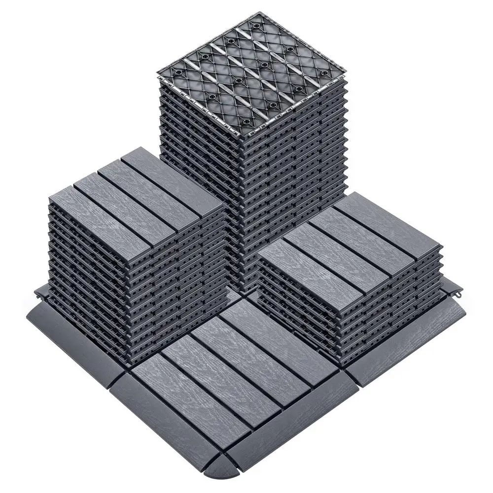36 Interlocking Deck Tiles 11.8x11.8in Outdoor Flooring Waterproof with 24 Edge Kits Patio Floor Tiles Safe Trolleys and
