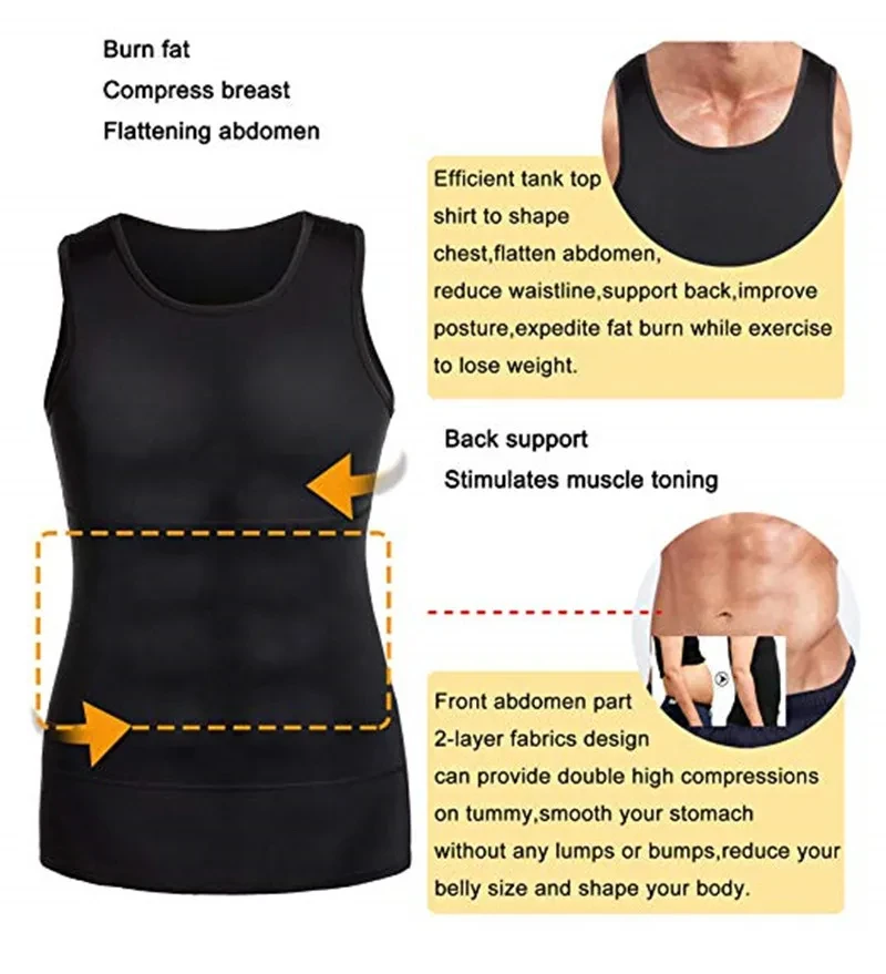Mannen Afslanken Vest Body Shaper Borst Buik Compressie Shirts Buik Taille Trimmer Shapewear Gym Fitness Tank Tops Workout