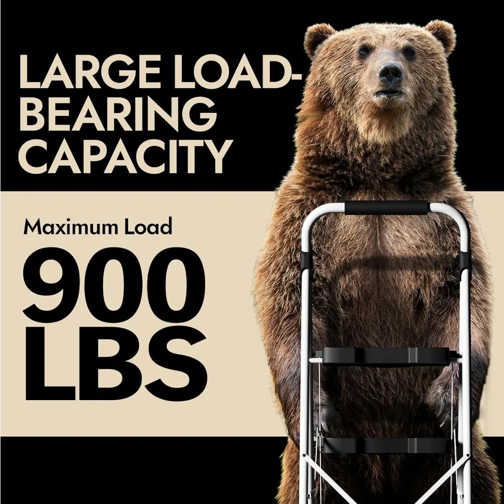 4 Step Folding Ladder, 900 lbs Load Capacity, Non-Skid Large Pedals, Handrail, Safety Lock, Sturdy Step Stool for Home