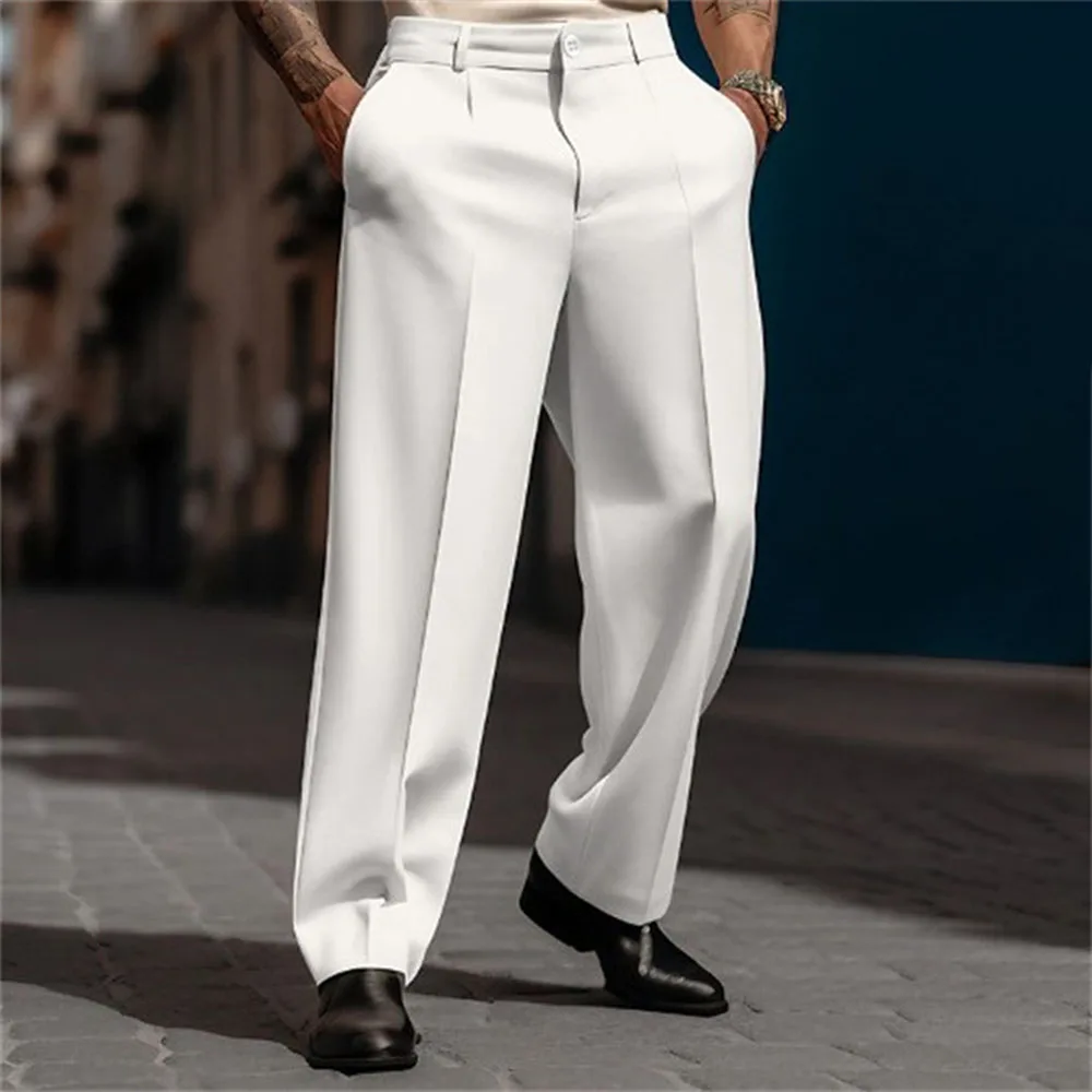 Pantalones de traje holgados informales de cintura alta para hombre, pantalón transpirable, versátil, cómodo, Retro, Color sólido, novedad de 2024