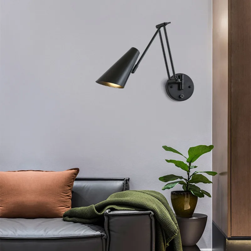 Lámpara Led de pared regulable para dormitorio, luz de lectura de cabecera, interruptor telescópico plegable, accesorio de iluminación de pared basculante creativo moderno para estudio
