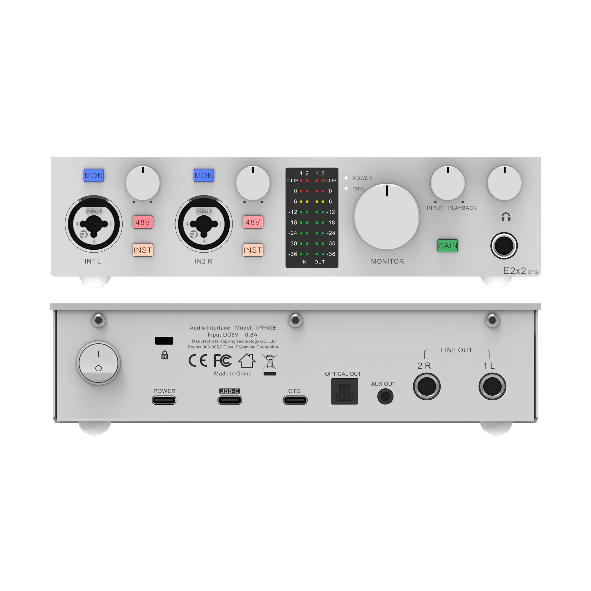 NEW TOPPING E2x2 OTG Professional audio interface 2 in 2 out sound card 8 DAW and 6 LoopBack channels SPDIF output expansion
