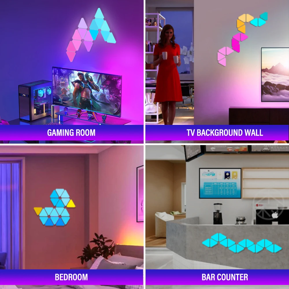 LED 스마트 WIFI 삼각형 벽 조명 RGB 실내 분위기 조명 APP 음악 동기화 게임 룸 TV 침실 장식