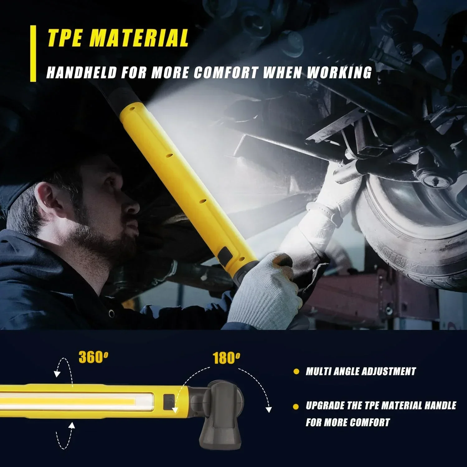 LED Magnetic Work Light Rechargeable Underhood Work Lamp with Hooks & Rotating Magnetic Base For Car Repairing Emergency