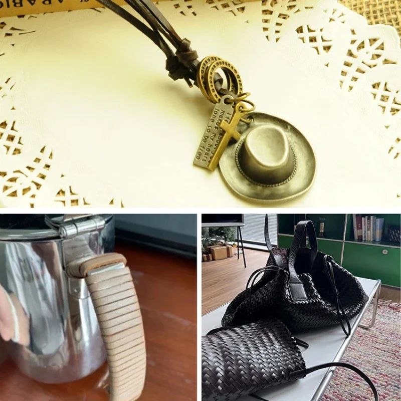 5 หลา Retro คุณภาพสูงของแท้หนังรอบ/แบน Strand เชือกหนังวัว Fit สร้อยคอสร้อยข้อมือ DIY เครื่องประดับ