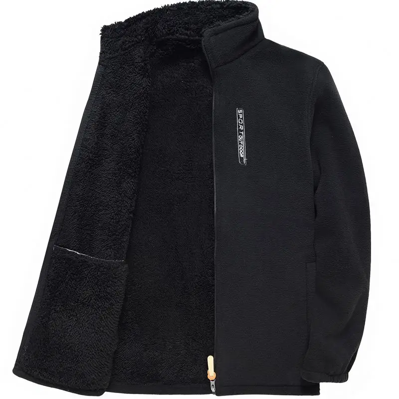 ผู้ชายขนแกะ Zip Up Jacket ซิปขนแกะเรียงรายขาตั้งหนาเสื้อแจ็คเก็ตกลางแจ้ง Windproof Polar ขนแกะ Coldproof แจ็คเก็ต