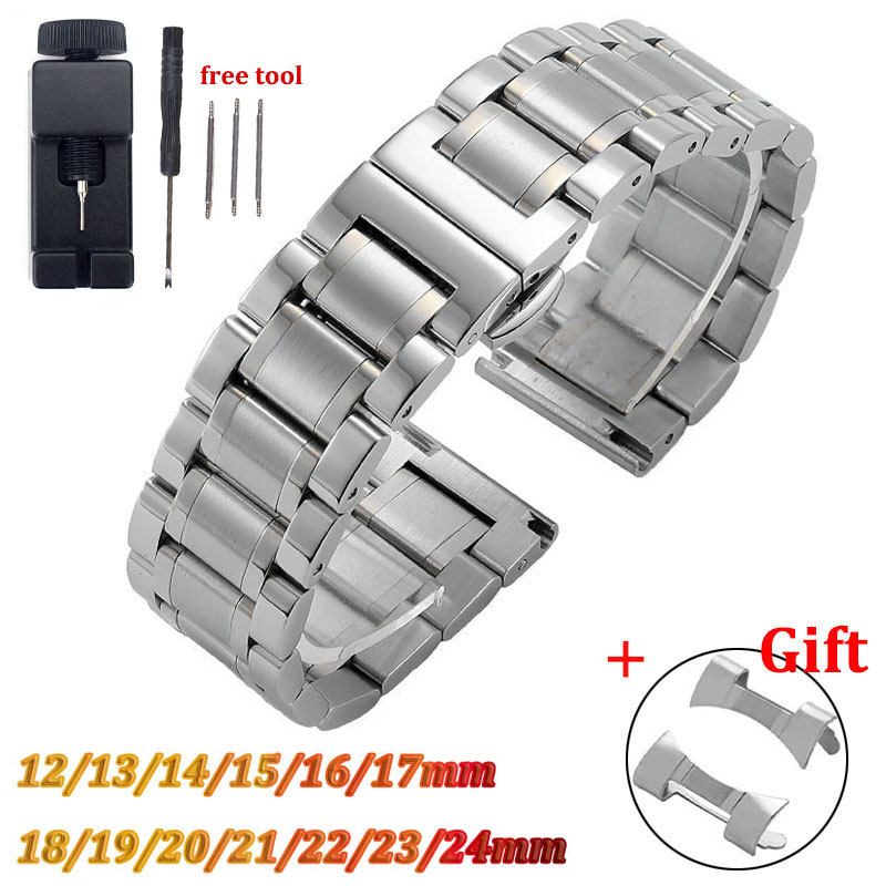 Universalarmband mit gebogenem Ende, 12/13/14/15/16/17/18/19/20/21/22/23/24 mm, massive Edelstahl-Uhrenarmbänder für Tissot-Schmetterlingsverschluss