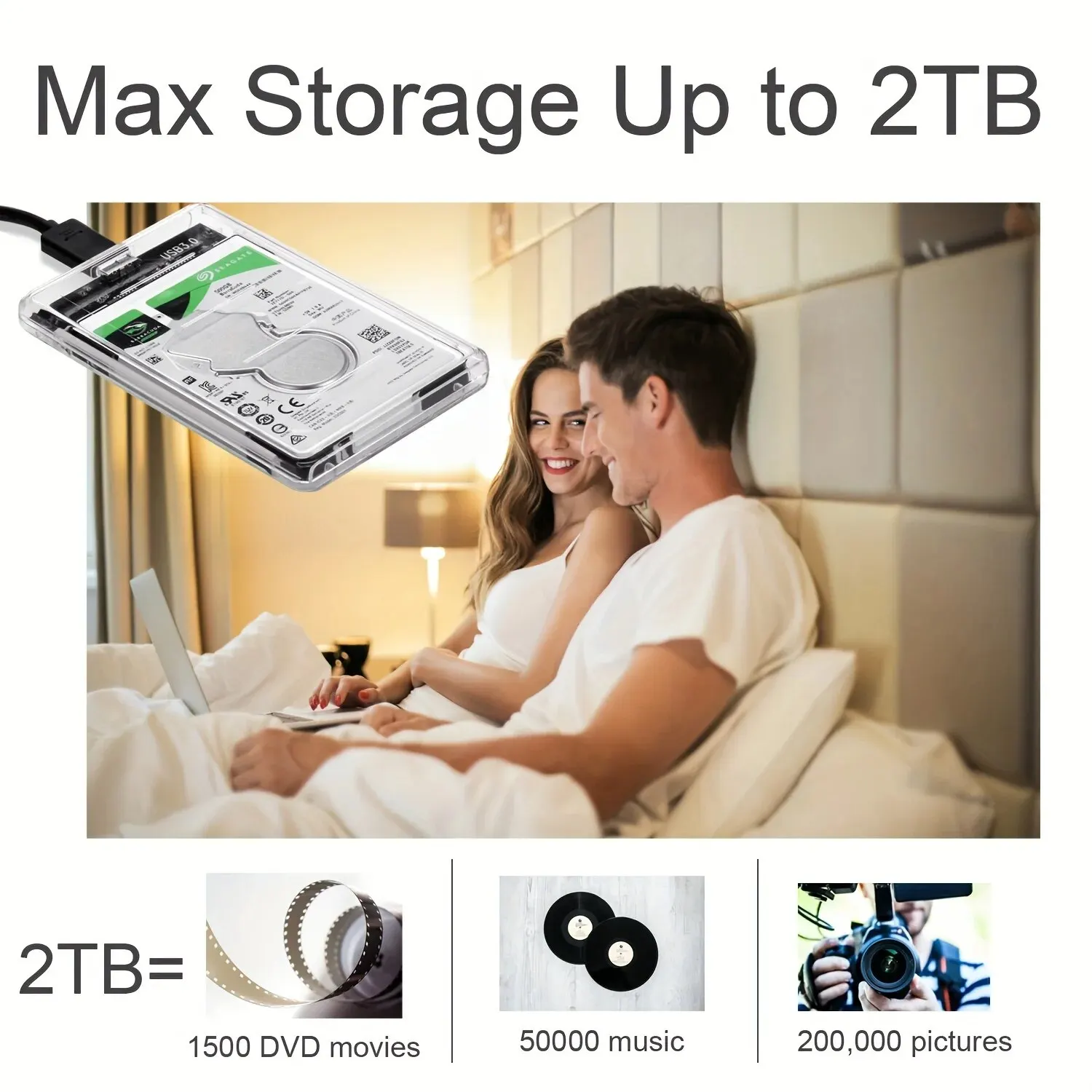 USB3.0 Externes Festplattengehäuse 5 Gbit/s 2,5 Zoll transparentes Festplattengehäuse Festplattengehäuse SATA HDD SSD Aufbewahrungskoffer für Laptop PC
