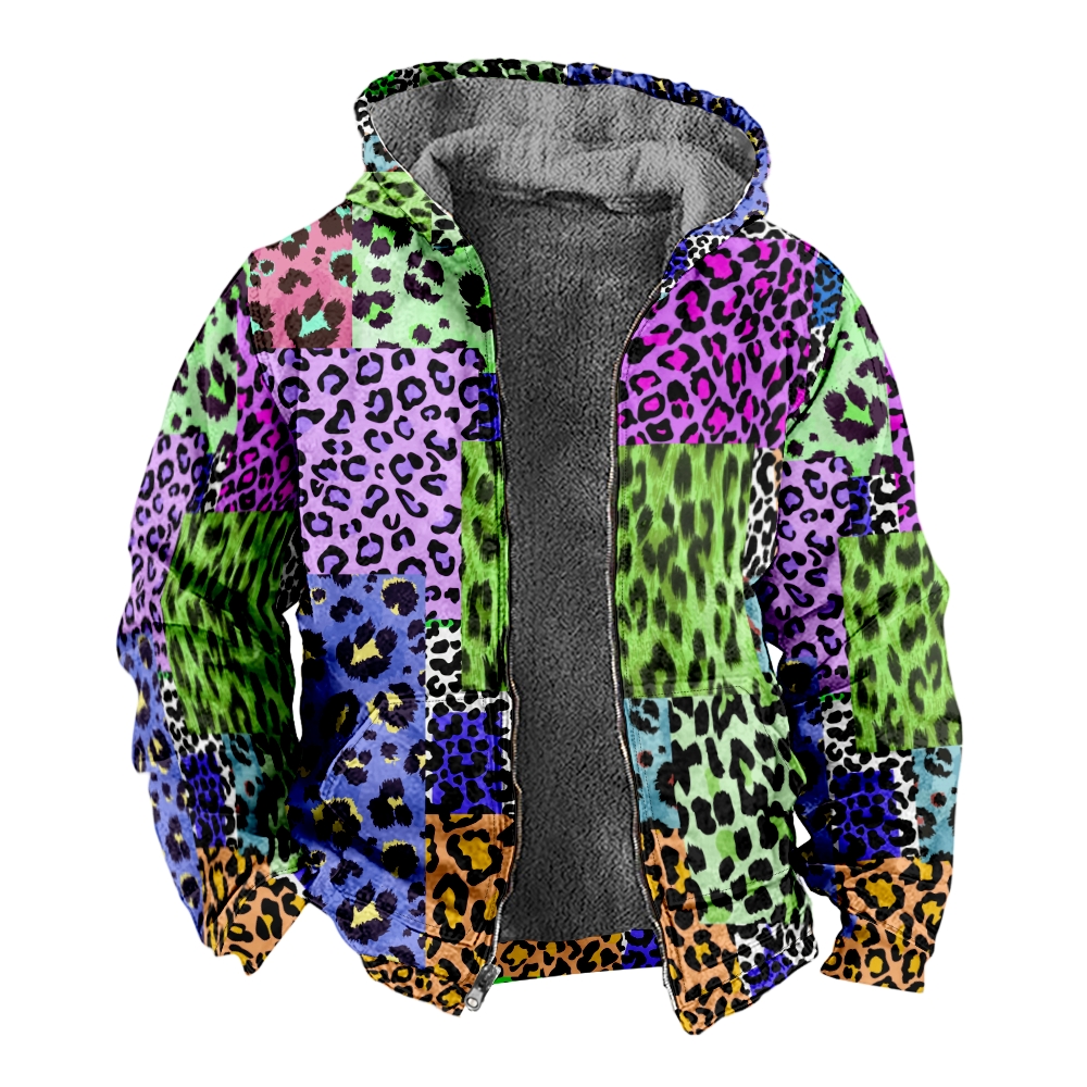 Sudaderas con capucha de forro polar con cremallera para hombre, Parka Digital con estampado de leopardo Original, chaquetas de abrigo, ropa de calle, Otoño e Invierno