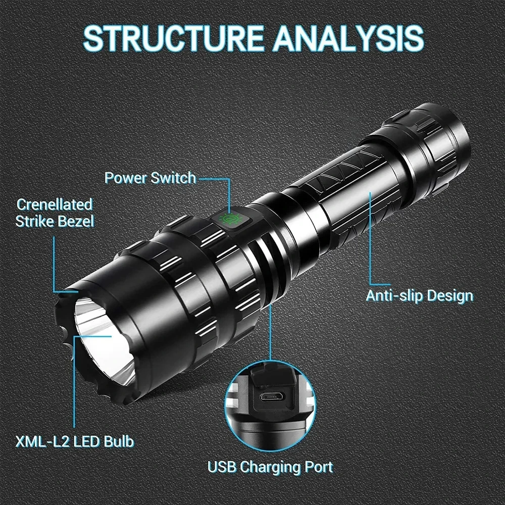 Linterna LED táctica para caza, recargable por USB, resistente al agua, juego de luces de explorador nocturno para tiro profesional