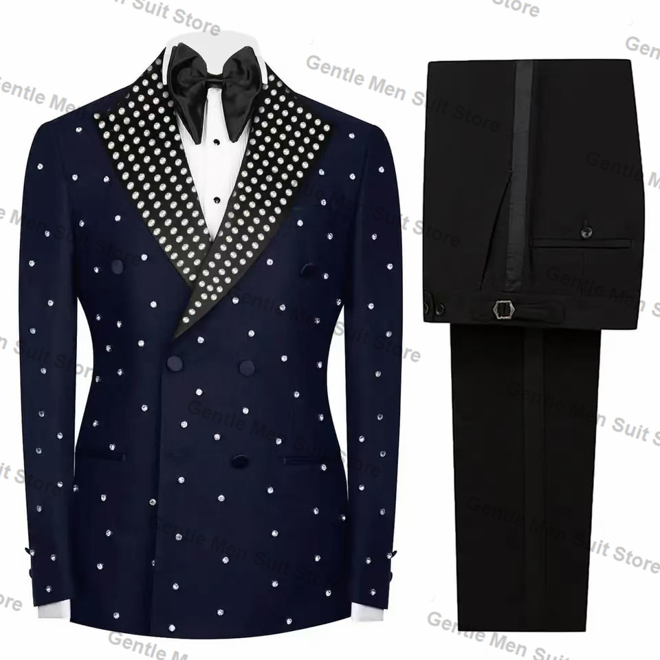 Burgundy ผู้ชายชุด 2 ชิ้นเสื้อ + กางเกงคริสตัลหรูหราพรหมงานแต่งงาน Tuxedo Coat Custom Made สํานักงานอย่างเป็นทางการเสื้อกางเกง