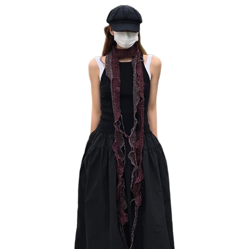 Y166 Damen dünner Schal, dünner Halsband-Gürtel, Volant, langer Krawattenschal, Taschengriff-Verpackung