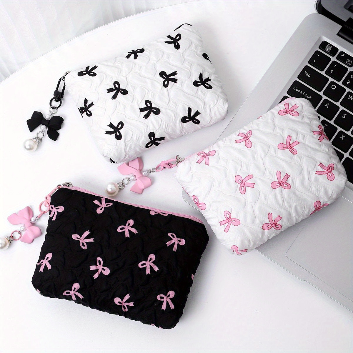 Embroidered bow makeup bag, high appearance level, coin purse storage bag, cute, large capacity, high-end makeup bag