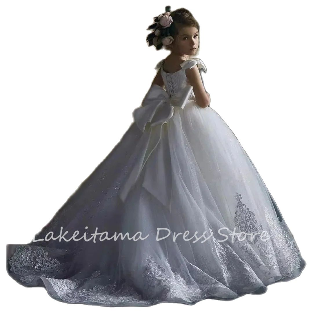 子供のための最初の聖体拝領ドレス、古典的な花の女の子のドレス、ふわふわの半袖、結婚式や誕生日のためのプリンセスpageant