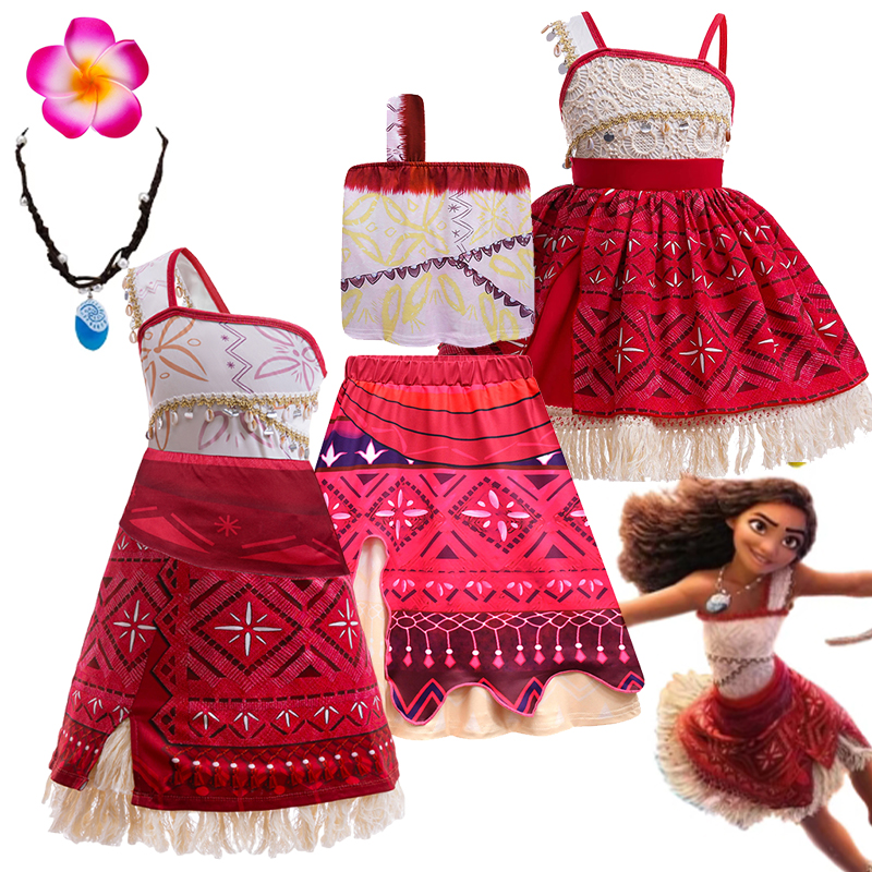 Disney Film Moana 2 Prinzessin Kleid Mädchen Cosplay Vaiana Einzelnen Schulter Kostüm Halloween Vestido Kind Geburtstag Ballkleid Kleidung
