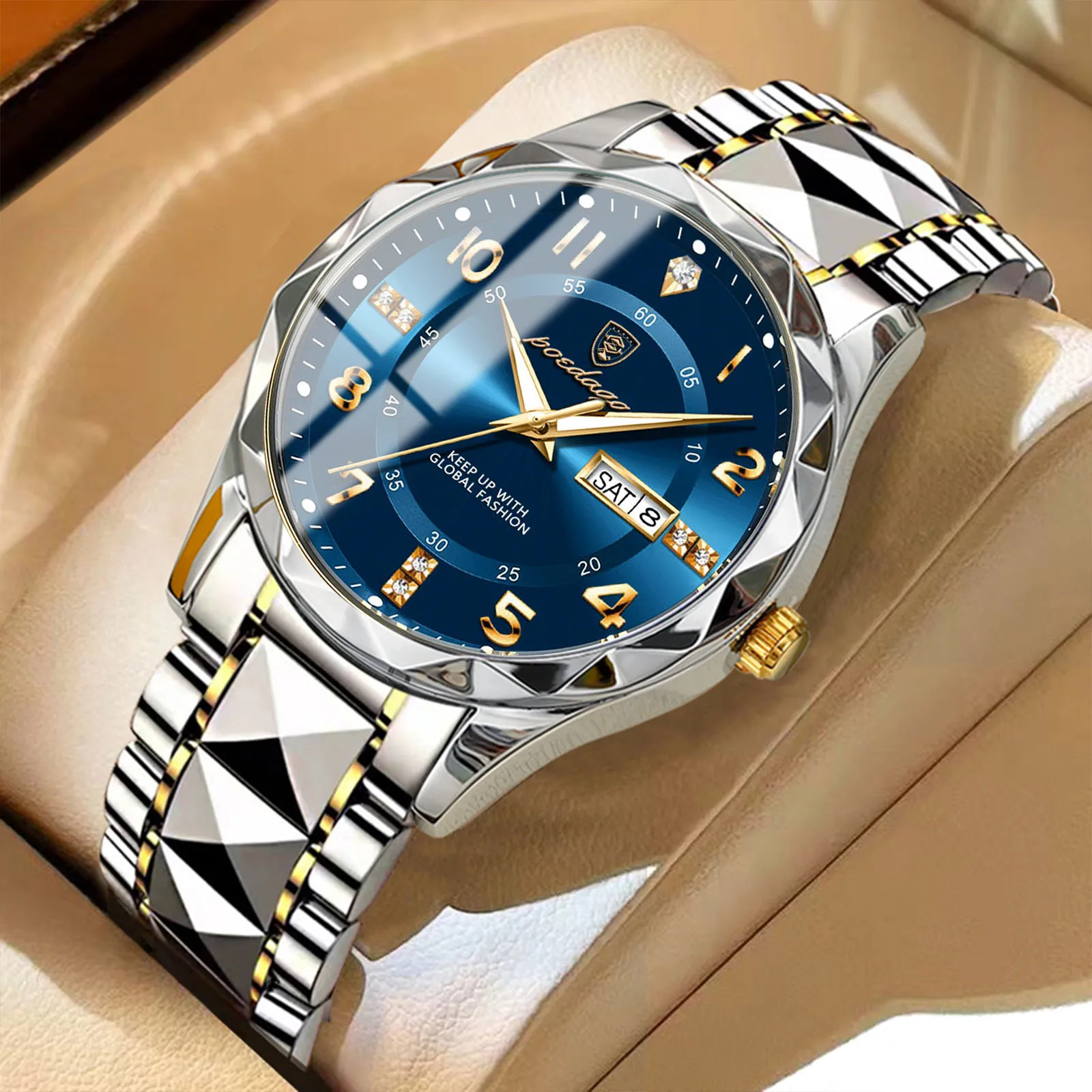 Reloj de pulsera POEDAGAR de lujo para hombre, resistente al agua, luminoso, con fecha y semana, reloj deportivo de cuarzo de acero inoxidable para hombre, reloj masculino + caja