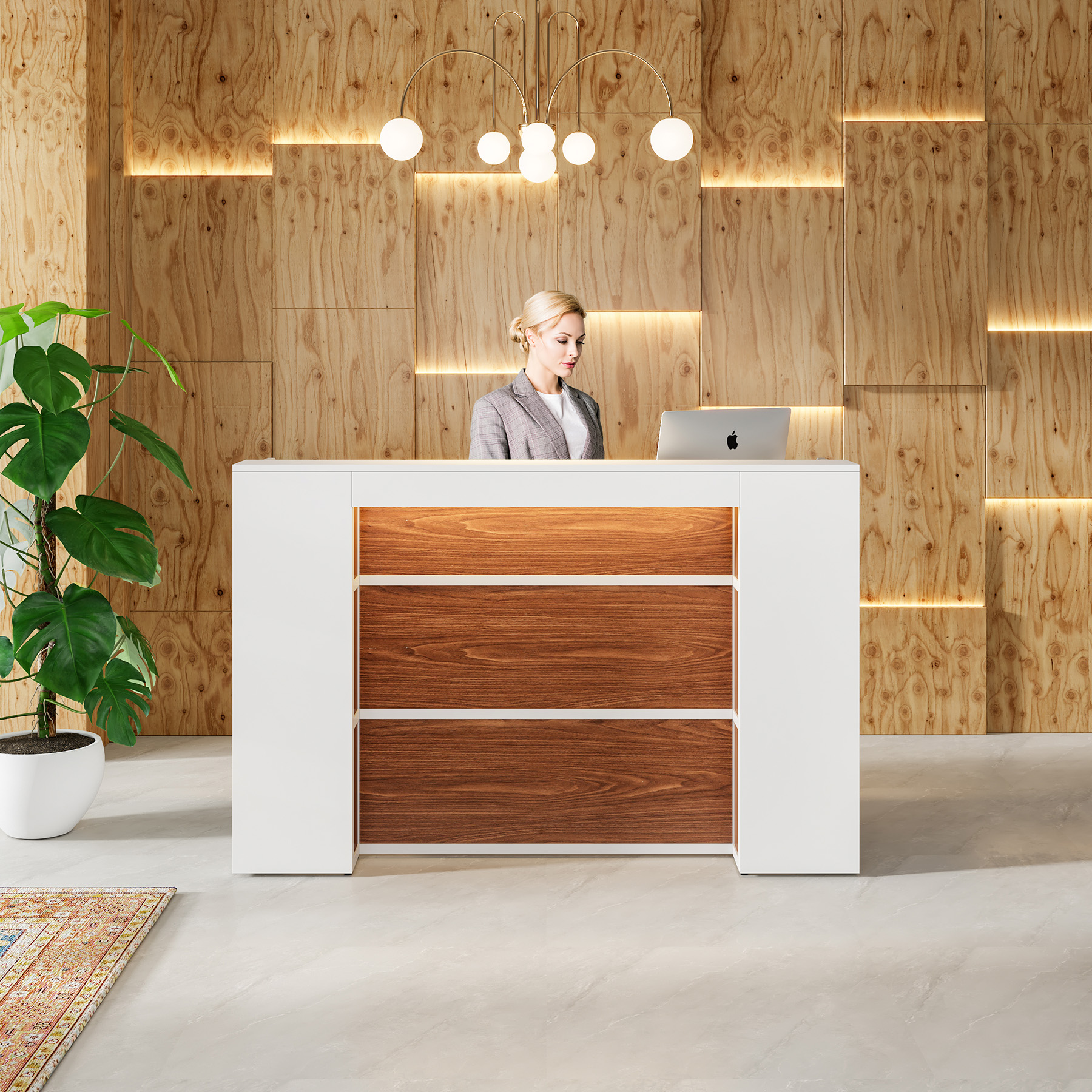 Tribesigns Reception Desk with LED Lights, 63 Inches Front Counter Desk for Checkout, Lobby, Salon, Retail, Large Counter Table