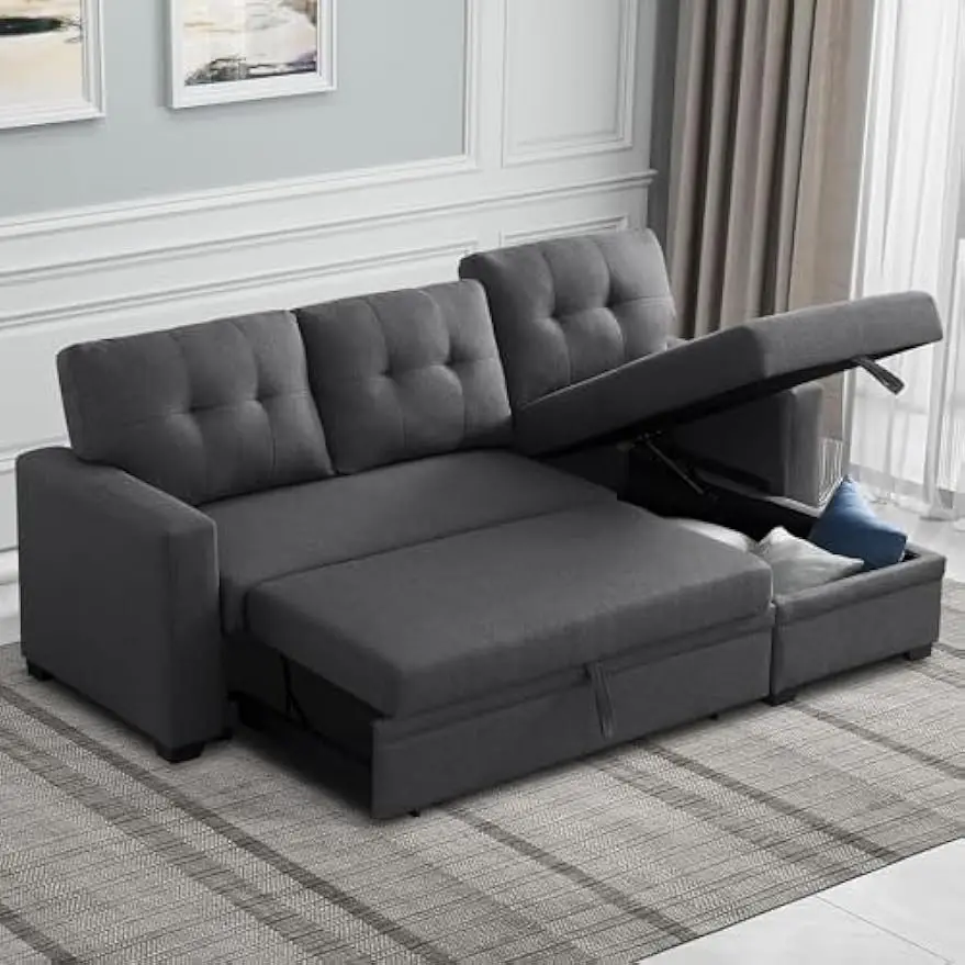 Sectional Sofa Couch, Sleeper Sofa Bed with Storage Chaise Pull Out Couch Bed for Living Room | Hidden Stroge | Pull Out Bed | R
