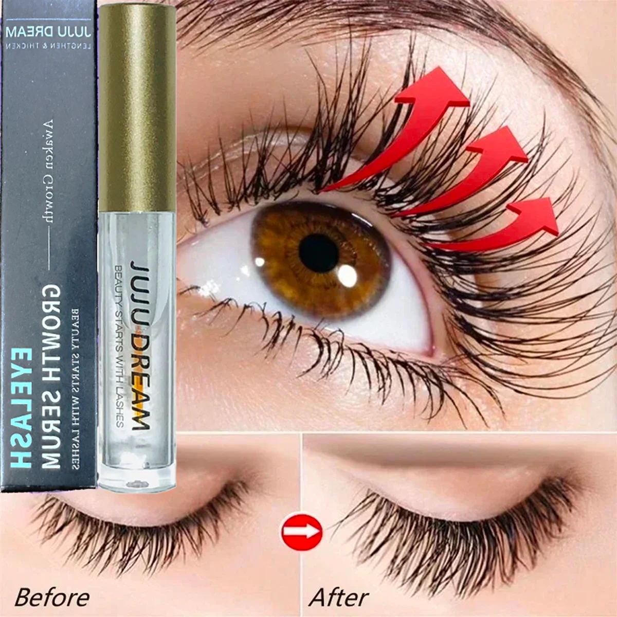 Sérum de croissance des cils – Allongement rapide, recourbé, épaississant, imperméable, longue durée, doux, certifié, unisexe