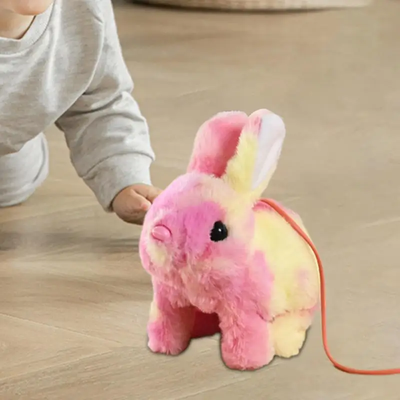 Moving Bunny Toy Stuffed Animal Toy Electronic Animated Rabbit Walking Toy Interactive Walking Animal Toy With Sounds/Rope For