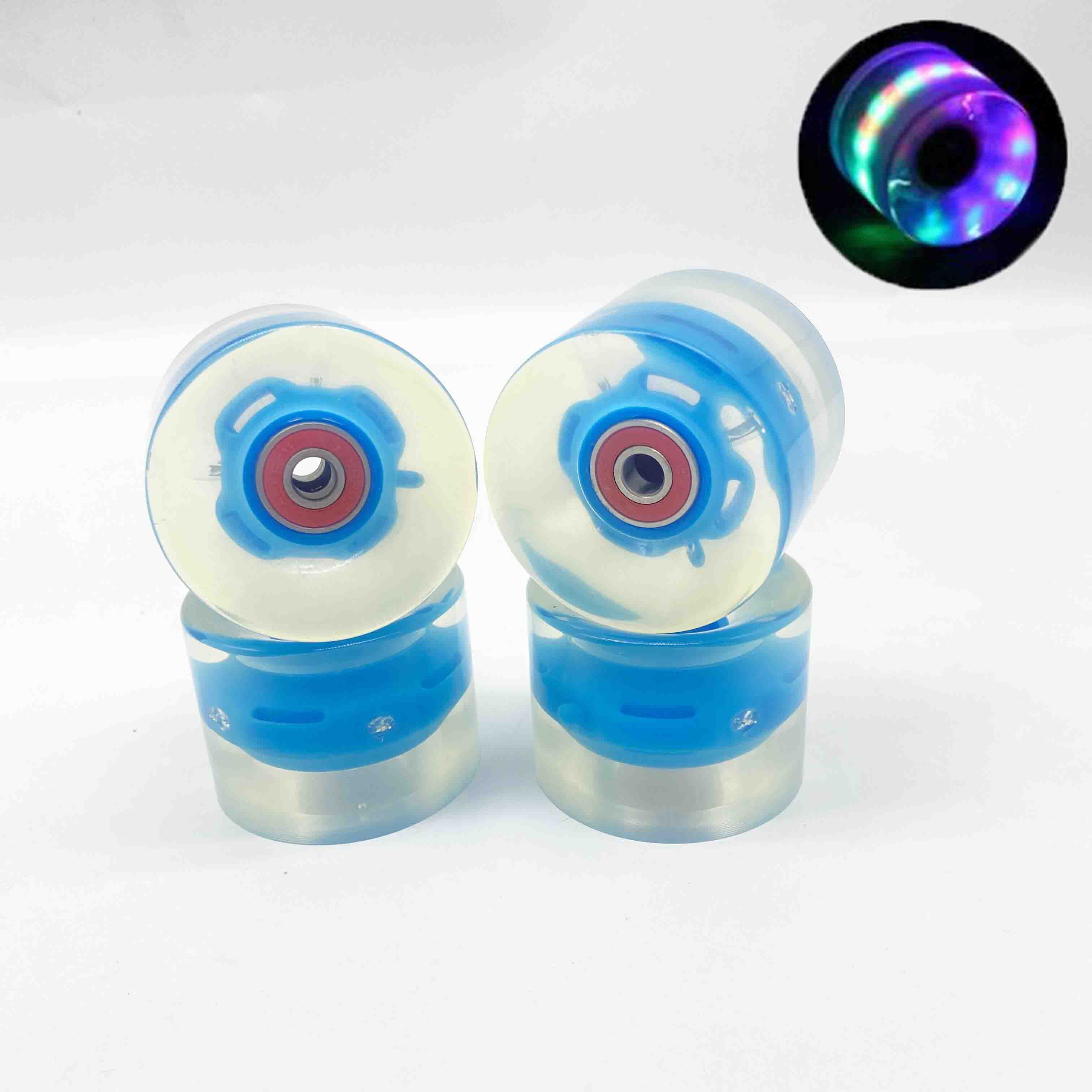 4 Stück 78A 60 * 45 mm LED-Blitzrolle Longboard-Rad DanceBoard Transparentes Skateboard-Rad PU-Doppelwippe-Blinkrad