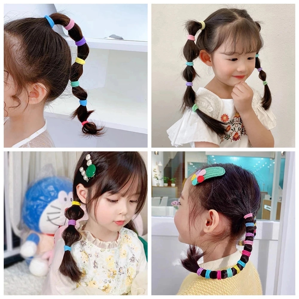 100PCS Colorato Basic Nylon Ealstic Legami Dei Capelli per le Ragazze Dei Bambini Coda di Cavallo Tenere Scrunchie Elastico Per Bambini Accessori Per Capelli di Base