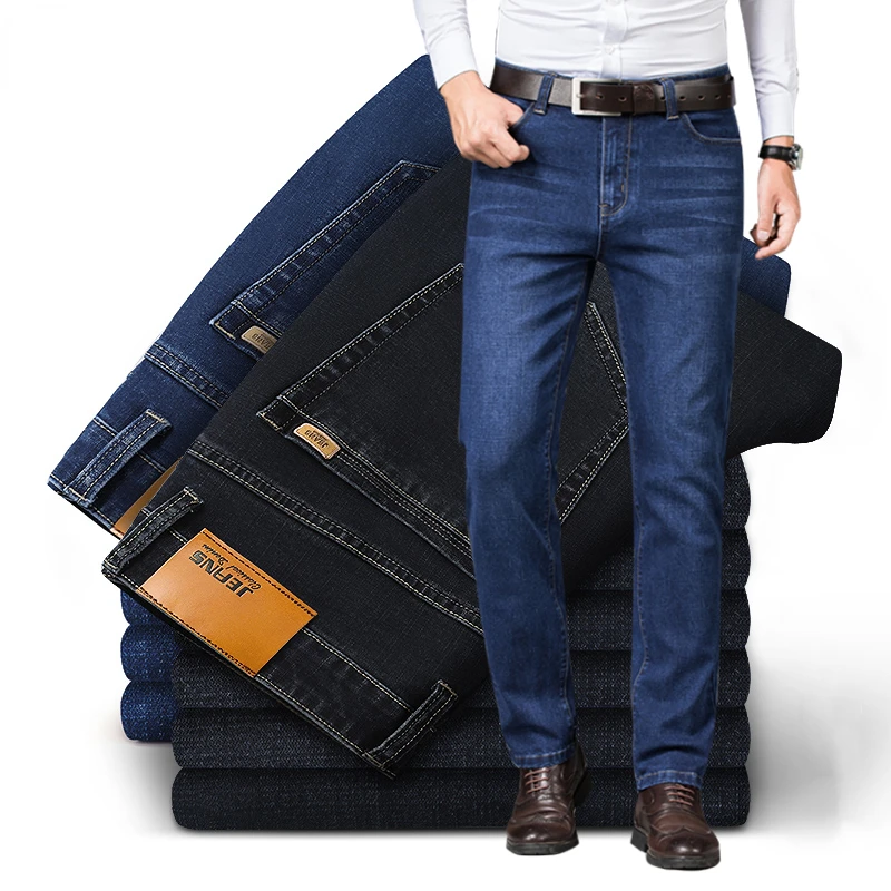 Baumwolle Herren Jeans Denim Hosen Marke Klassische Kleidung Overalls Gerade Hosen für Männer Schwarz Oversize Große Größe 35 40 42 44 46
