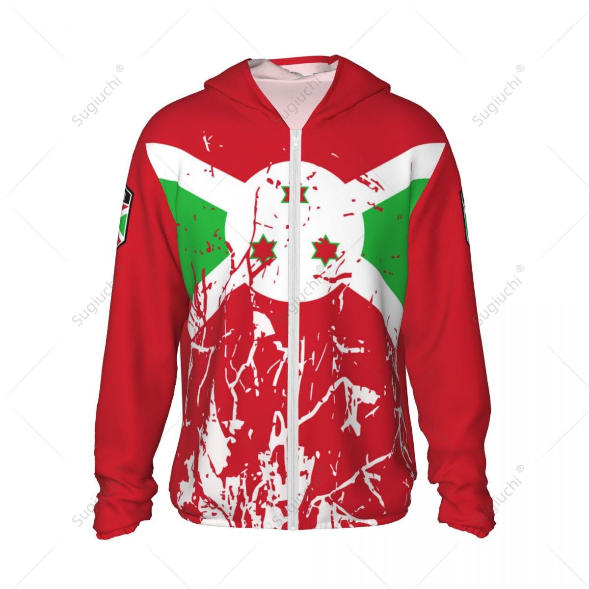 Burundi Flagge Sonnenschutz Hoodie Sonnenschutz Kleidung Angeln Radfahren Laufen schnell trocknen Langarm mit Reiß verschluss Polyester