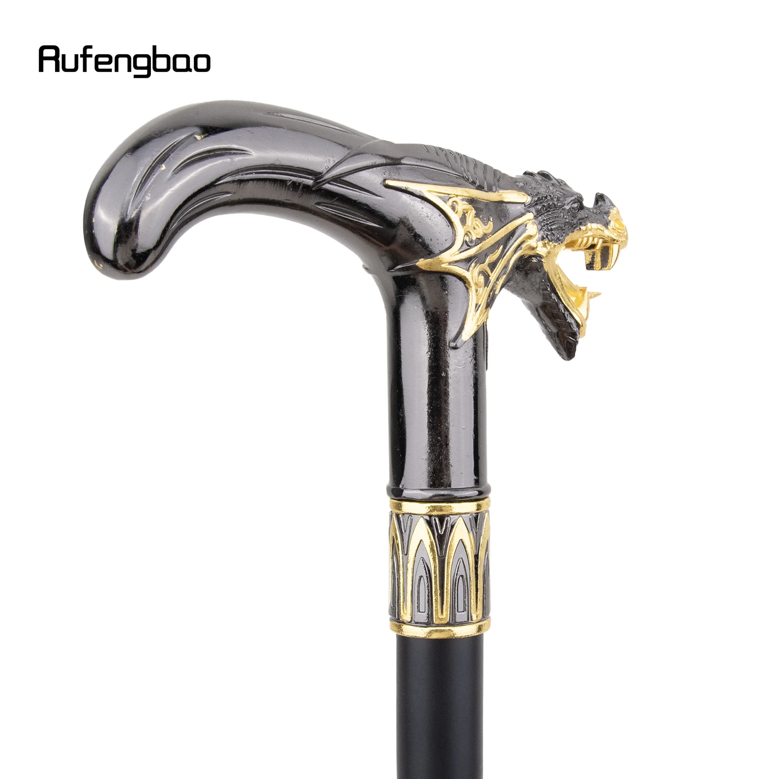 Goldener schwarzer Drachenkopf Gehstock mit versteckter Platte Selbstverteidigung Mode Rohr platte Cosplay Crosier Stick 93cm