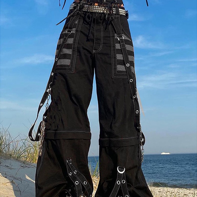 パンクスタイル Y2k Wid レッグデニムパンツ E-girl ゴシックルーズズボンサイバーグランジカーゴパンツ原宿ハイウエストだぶだぶのジーンズ女性