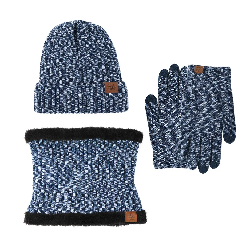 Winter Atmospheric Simple Men's and Women's Multi-color Knitted Hats, Scarves, Gloves, Three Piece Set, Warm and Windproof