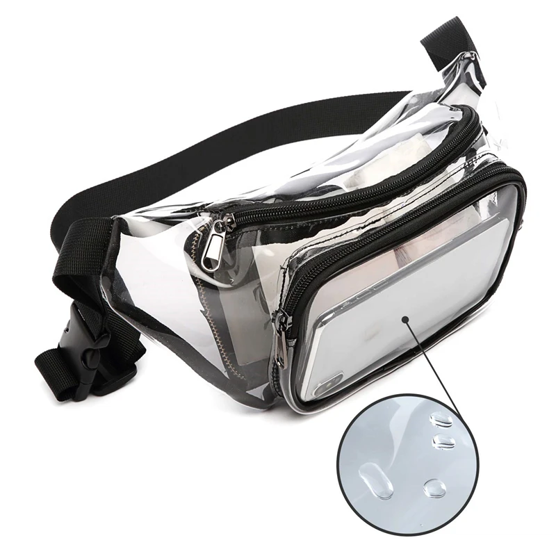 Marsupio da donna in PVC Marsupio Marsupio per anca Borsa da petto trasparente trasparente Borsa da viaggio da spiaggia Borsa da corsa con cerniera per anca a banana
