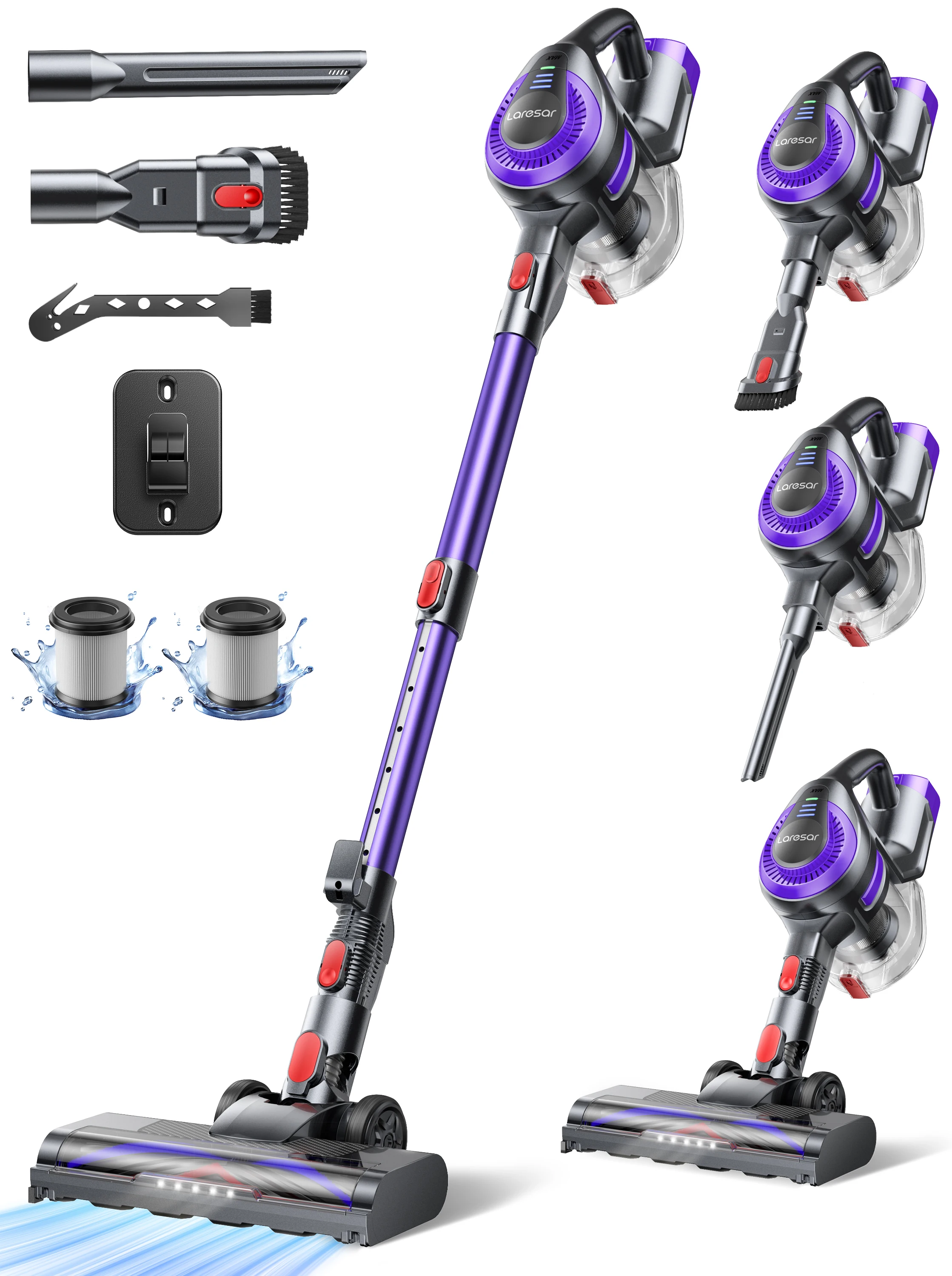 Laresar V10 Lite - Aspirateur sans fil 38000Pa à puissance d'aspiration élevée, design ergonomique et autonomie de 45 minutes, parfait pour tapis et poils d'animaux