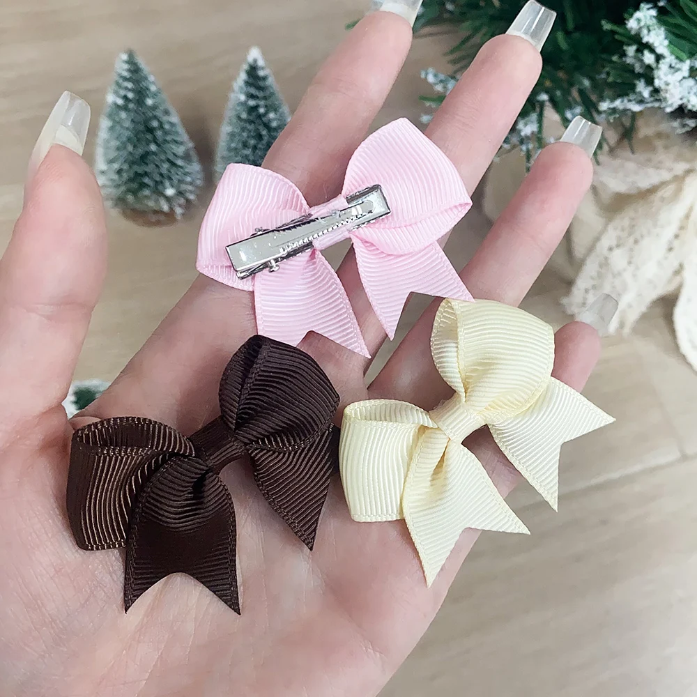 10 unids/set nuevo lindo cinta sólida Bowknot pinzas para el cabello para niñas lazos hechos a mano pasadores de horquilla accesorios para el cabello para niños