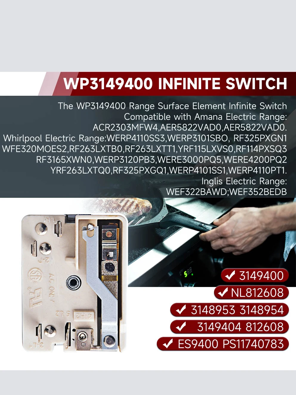 3148954 WP3149400 Range Switch Surface Burner Control Switch Compatible with Whirlpool 8 Inch Electric Range Stove Switch#Color: