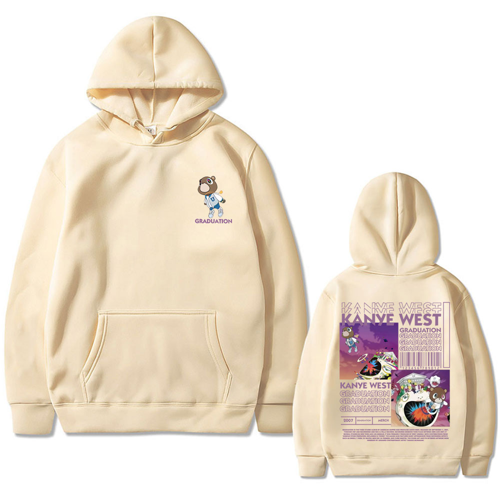 Kanye West-Sudadera con capucha para hombre y mujer, prenda deportiva de algodón con estampado de oso de graduación de doble cara, estilo Hip Hop, Unisex