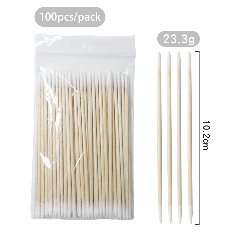 100/300/500 PCS ยาวคู่หัวไม้ผ้าฝ้าย Swab จมูกหูทําความสะอาดเครื่องมือแต่งหน้าผู้หญิง Lipstik Cotton Buds เคล็ดลับ Sticks Microbrush